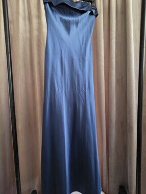 Navy Satin Strapless Maxi Dress Elegant Formal Evening Gown